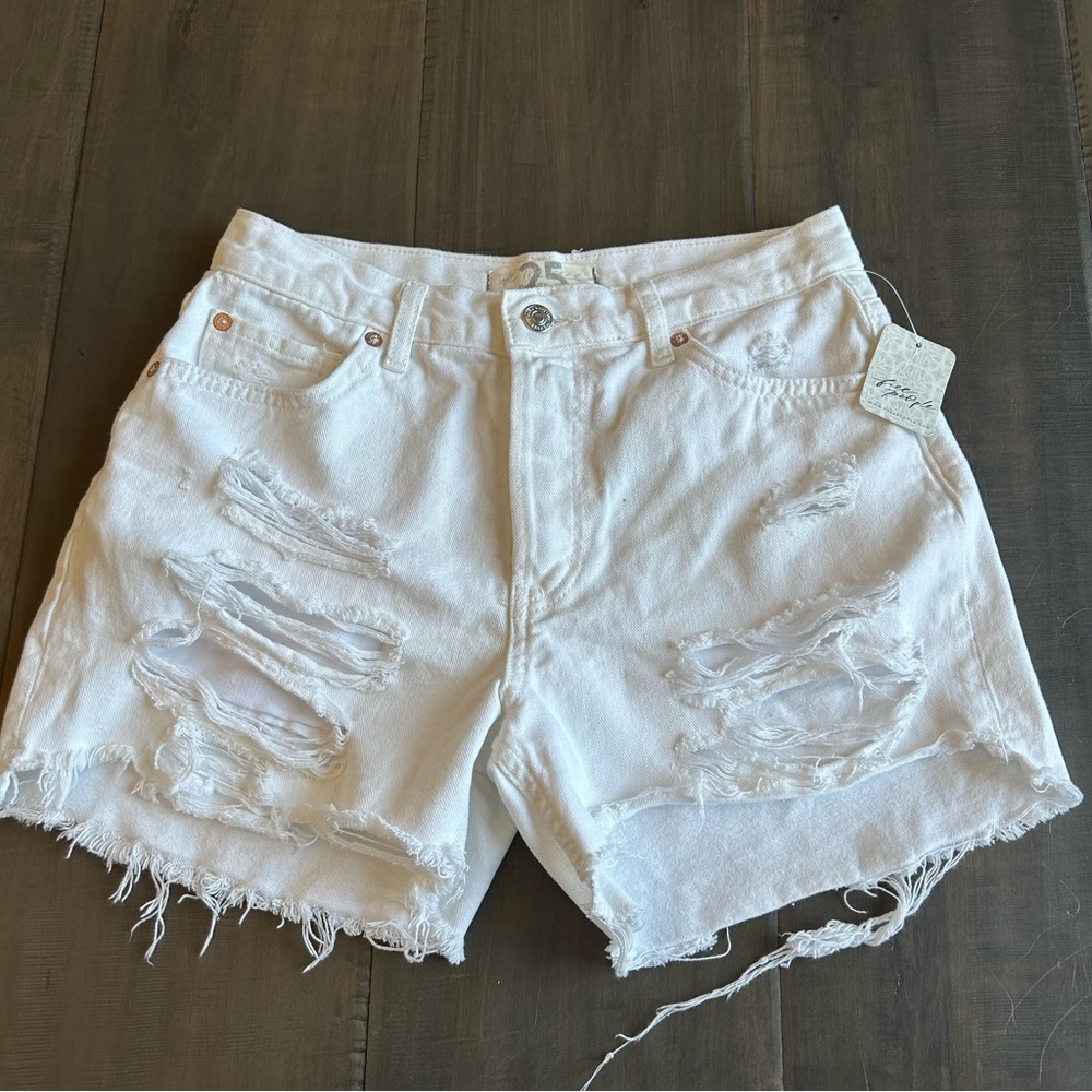 Free People White Ripped Jean Shorts